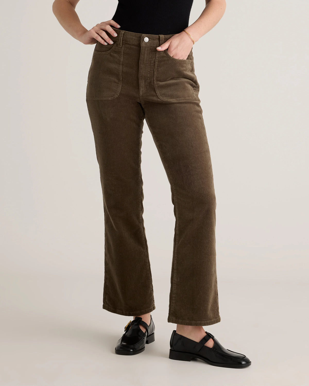 Organic Stretch Corduroy Flare Pants - 0 / Black