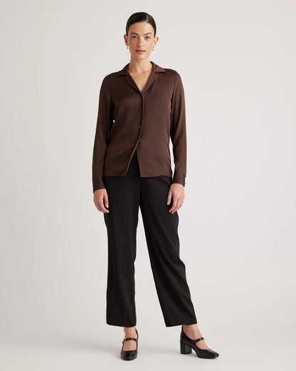 Washable Stretch Silk Notch Collar Blouse - XS / Moonstone Blue