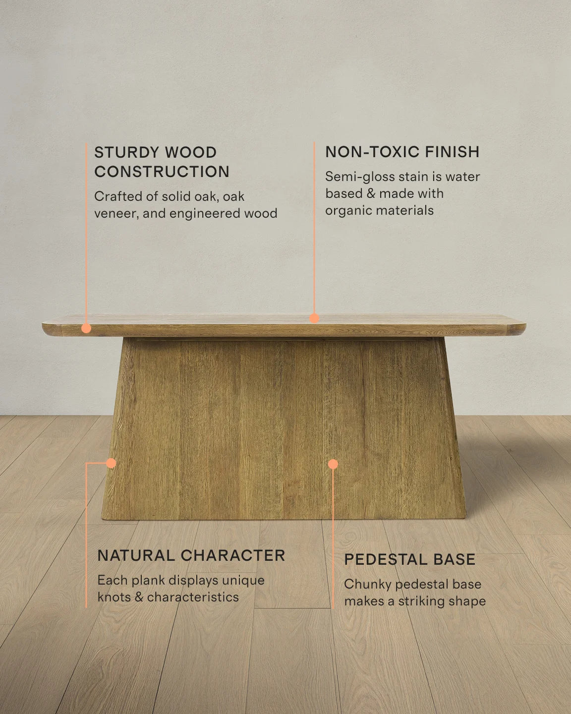 Rustic Oak Plinth Console Table - One Size / Light Brown