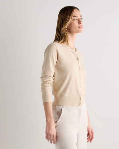 Lightweight Cotton Cashmere Crew Cardigan - XS / Heather Oatmeal