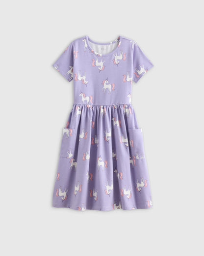 Organic Cotton Fit and Flare Pocket Dress - 6 / Cloud Rainbow Stripe