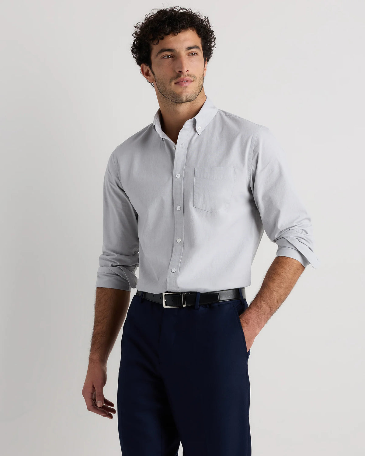Organic Cotton Stretch Poplin Shirt - S / Grey Gingham