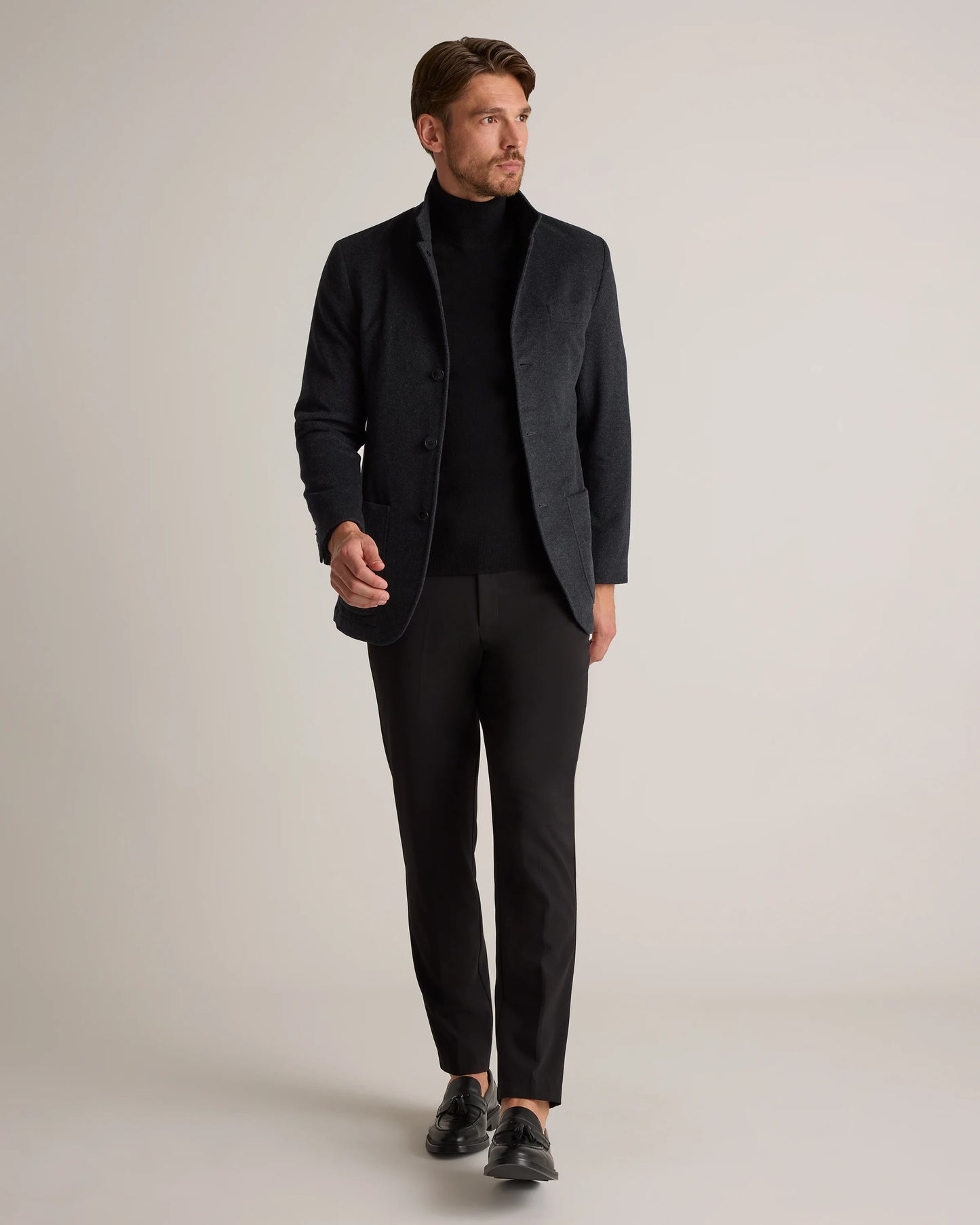 100% Mongolian Cashmere Stand Collar Blazer - S / Camel