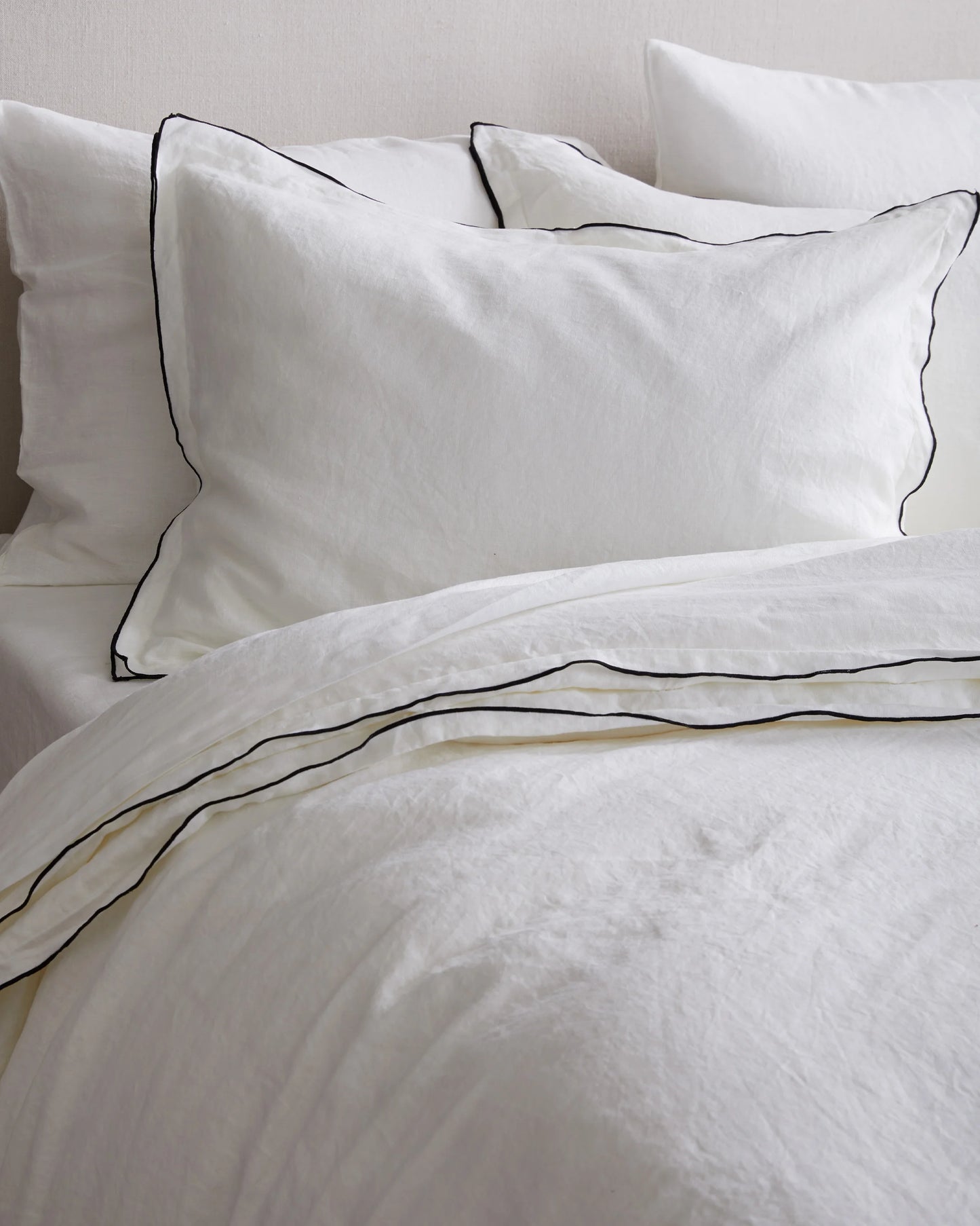 European Linen Double Embroidered Edge Duvet Cover Set - Twin / Sand with Terracotta Embroidery