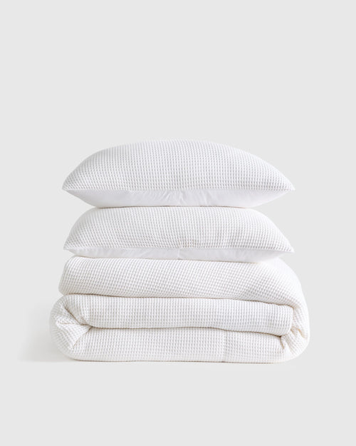 Organic Waffle Duvet Cover Set - Twin / White