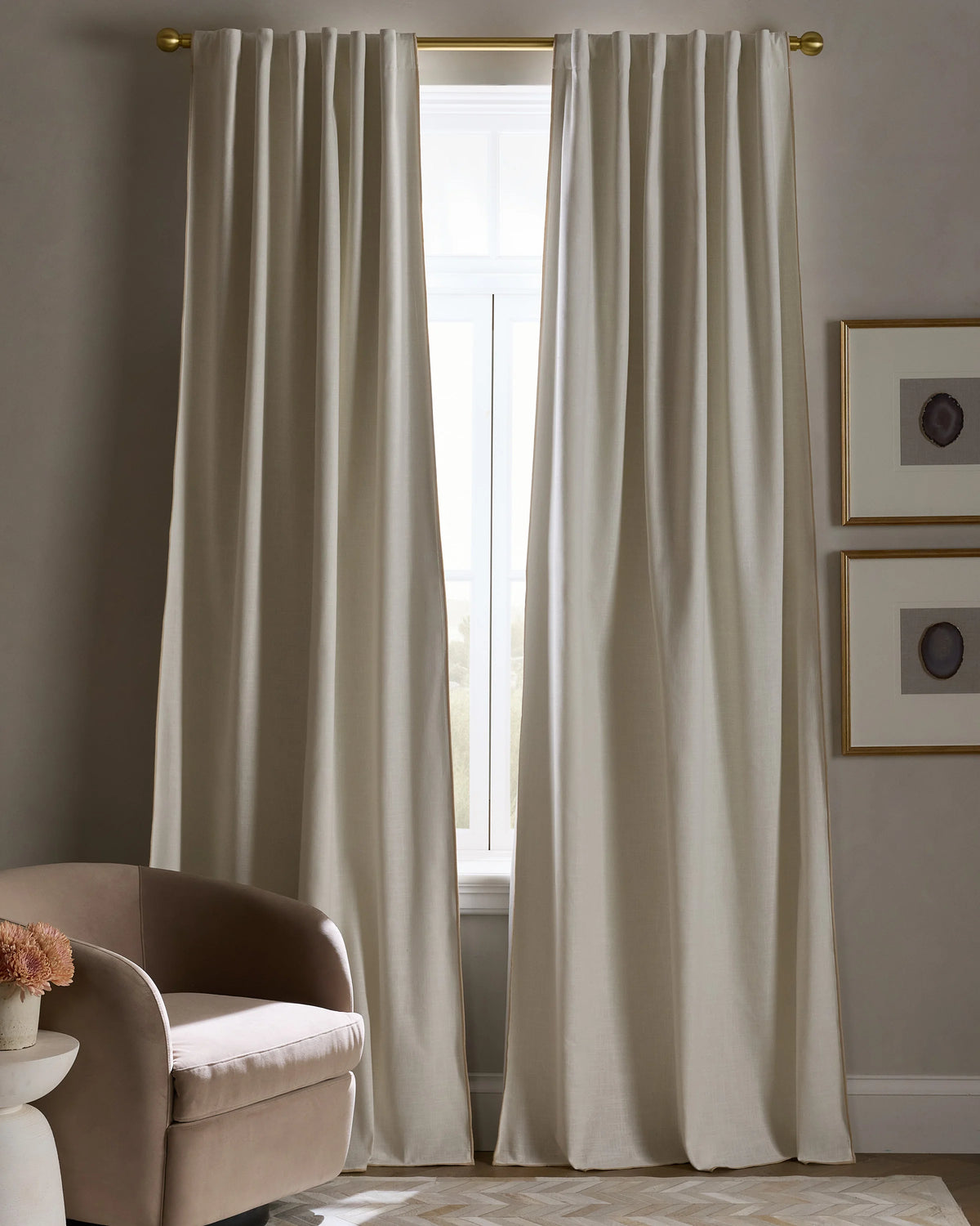 Piped Edge Cotton True Blackout Curtain - Single Panel - 48x84 / Natural/White Piping