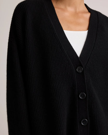 Mongolian Cashmere Fisherman Boxy Cropped Cardigan Sweater - XS / Faded Denim