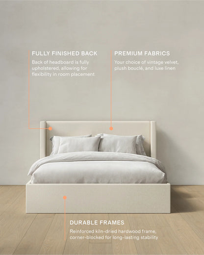 100% Linen Wingback Bed - Full / Canvas