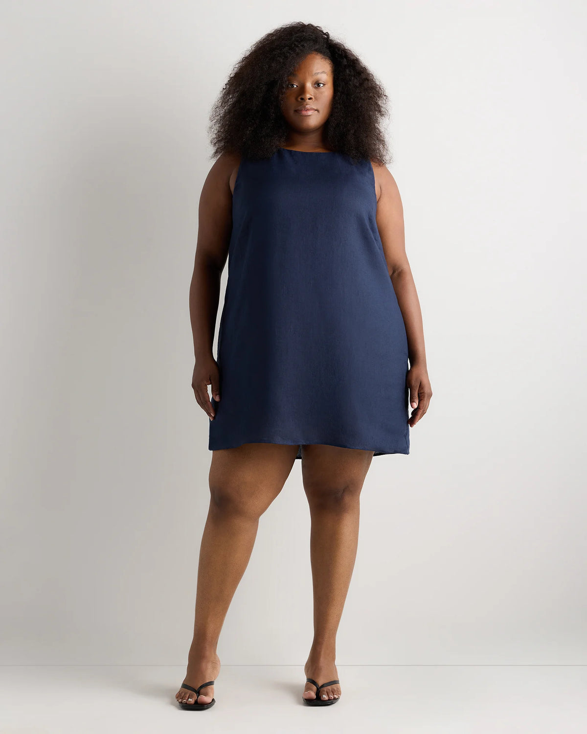 100% European Linen Tank Mini Dress - 1X / Black