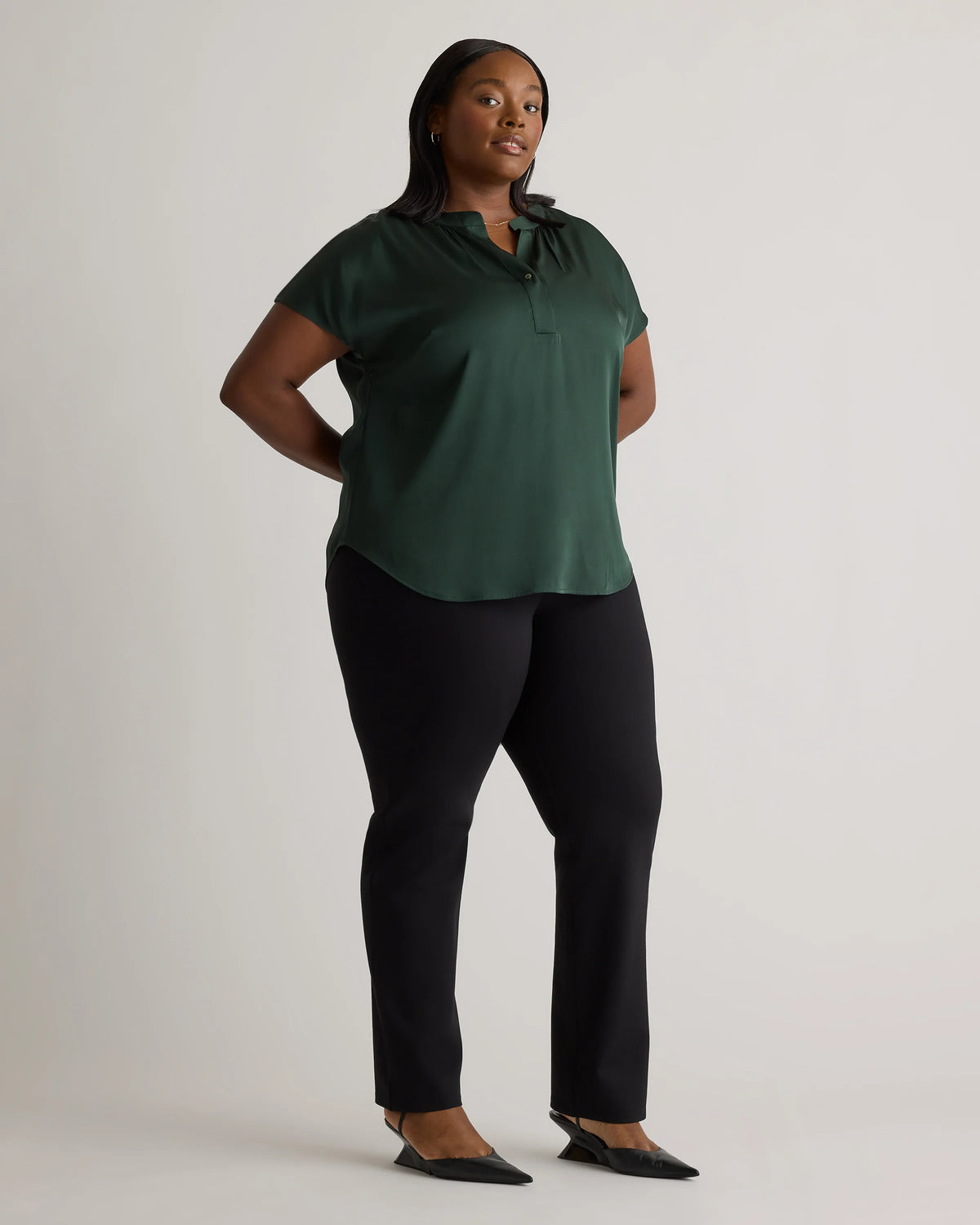 Washable Stretch Silk Dolman Sleeve Blouse - 1X / Black