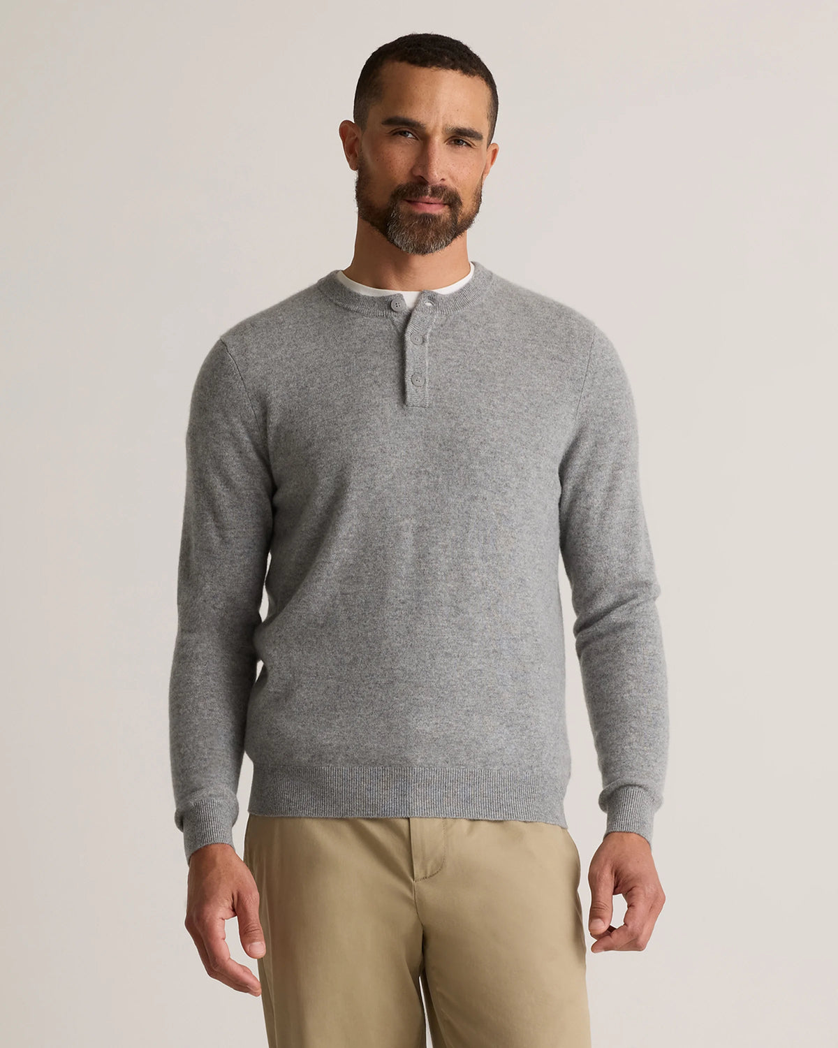 Mongolian Cashmere Henley Sweater - S / Brown