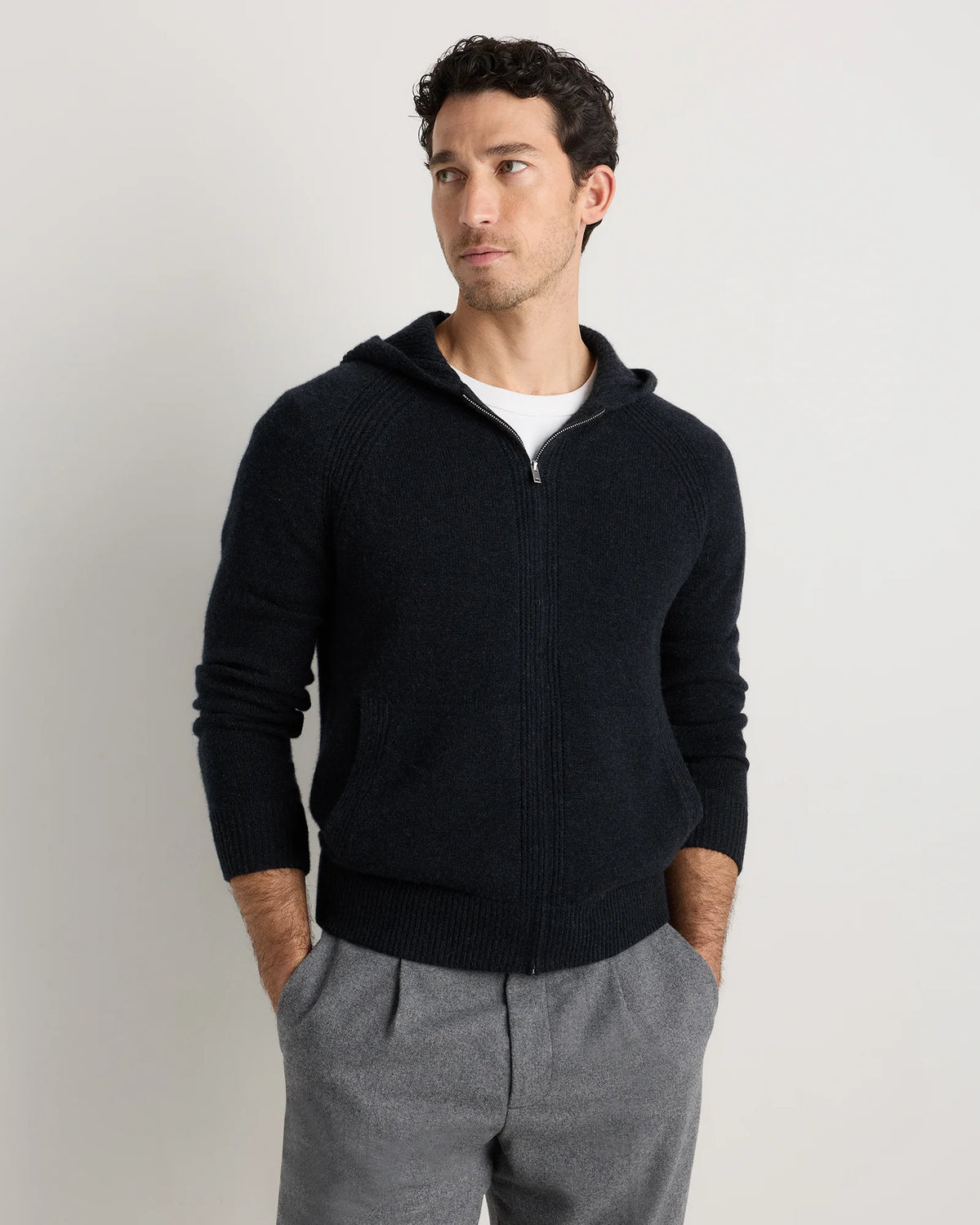 Luxe Baby Cashmere Bomber Hoodie - S / Heather Pewter
