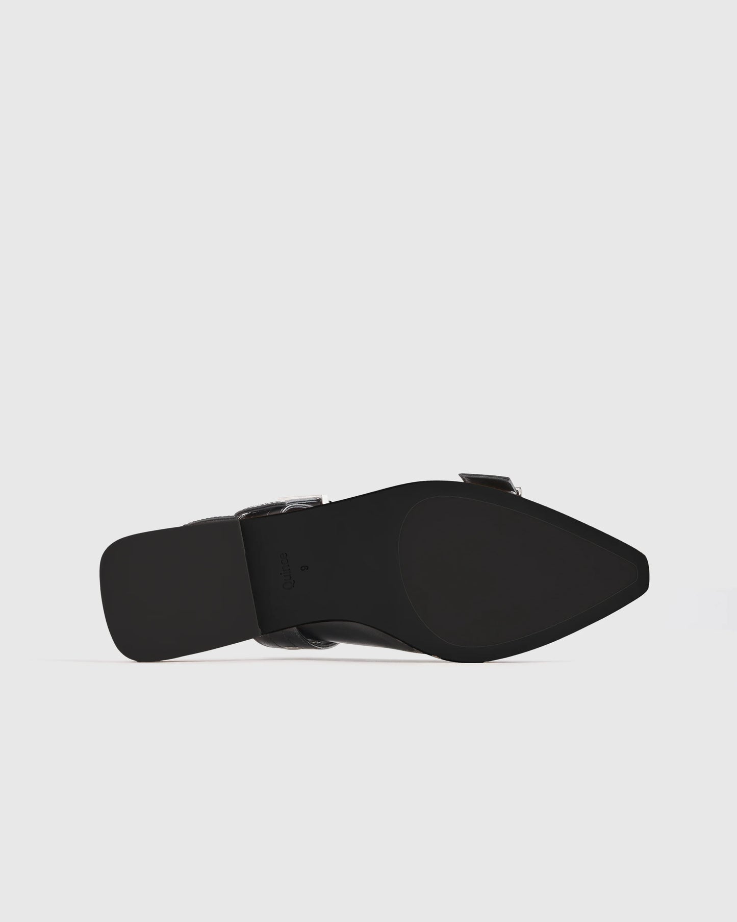 Italian Leather Bold Buckle Slingback Flat - 5 / Black