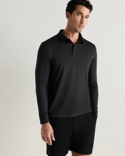 Flowknit Breeze Performance Long Sleeve Polo - XS / Heather Black