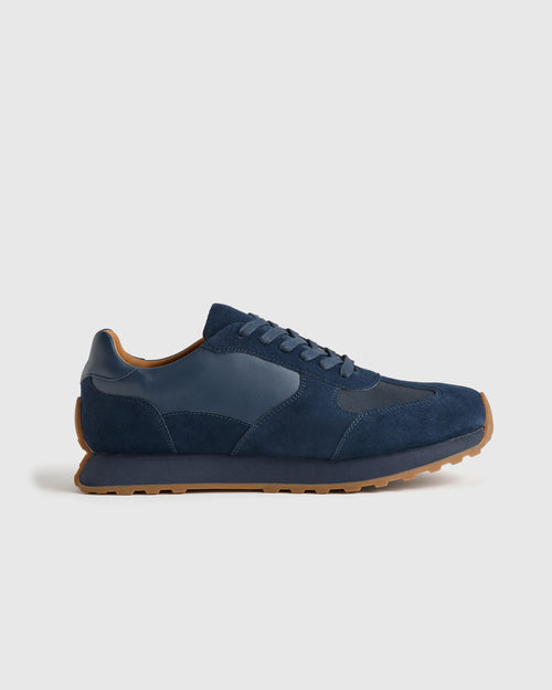 Italian Leather and Suede Retro Runner - 7 / Dark Navy