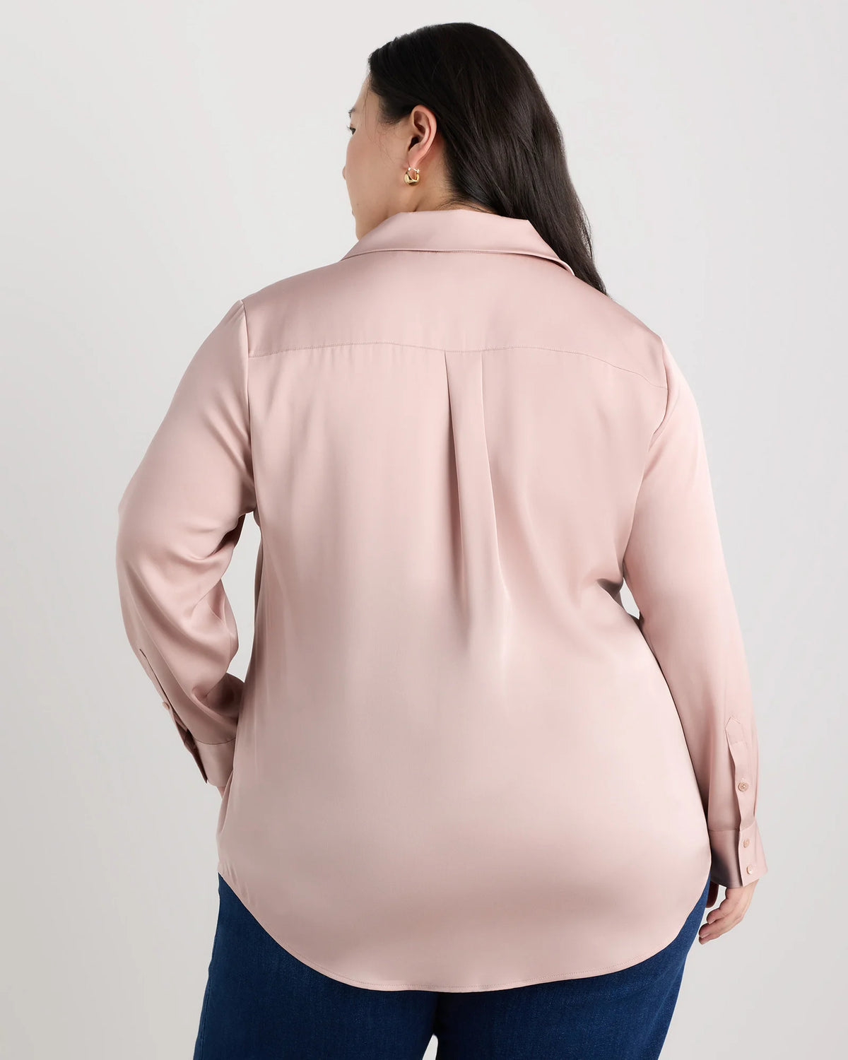 Washable Stretch Silk Notch Collar Blouse - 1X / Vintage Pink
