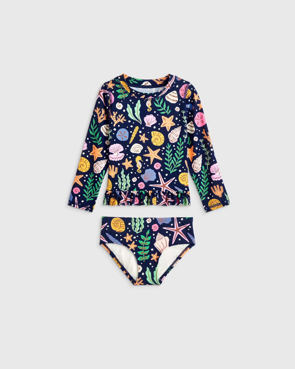 Long Sleeve Ruffle Rash Guard Two-Piece Swimsuit - 2T / Poolside Floral