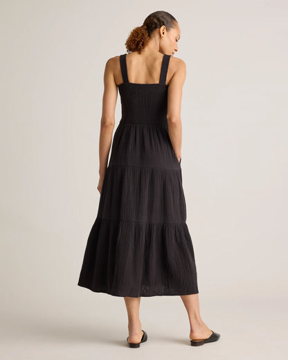100% Organic Cotton Gauze Smocked Sleeveless Maxi Dress - XS / Blue Gingham