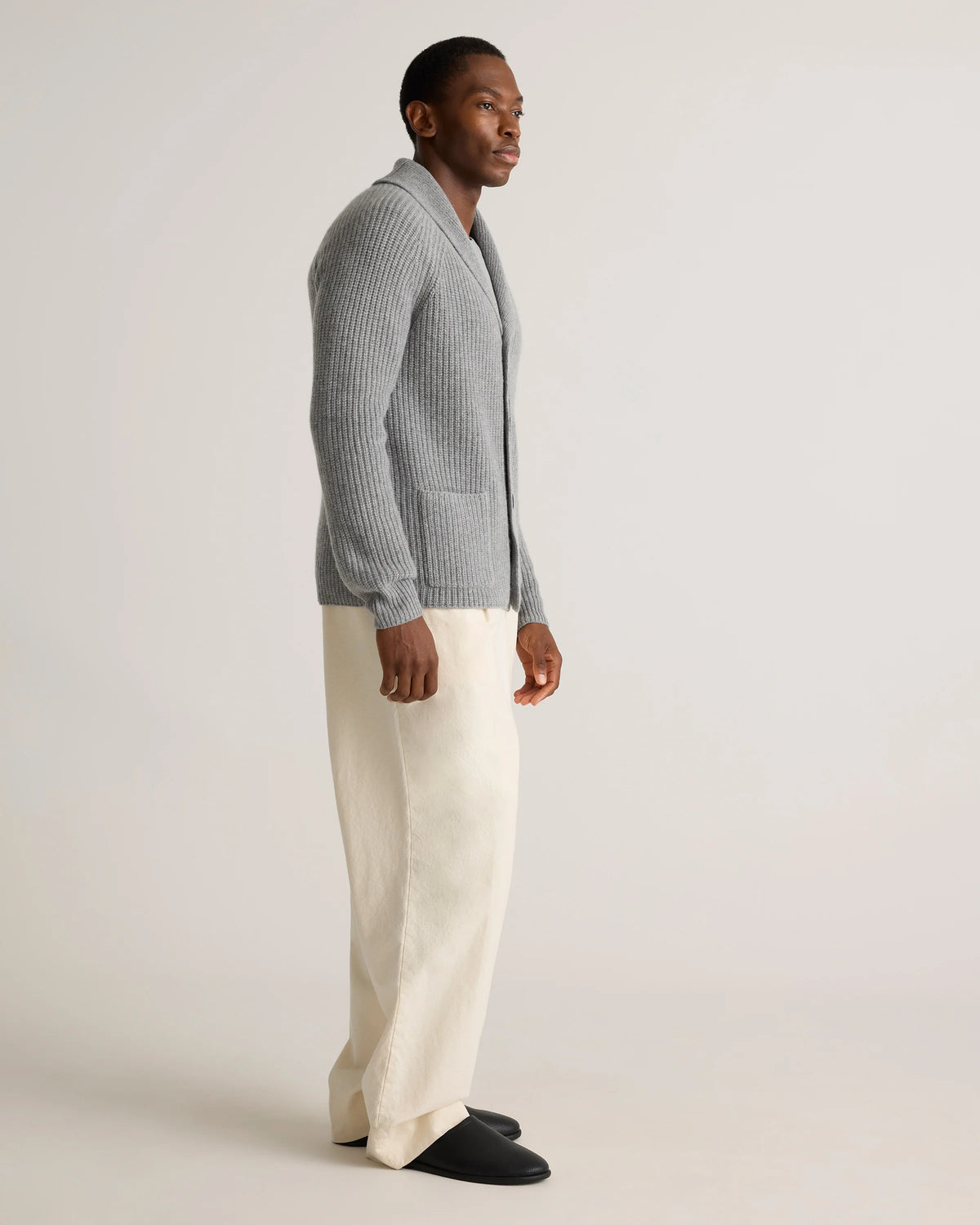 Mongolian Cashmere Shawl Collar Cardigan - S / Black