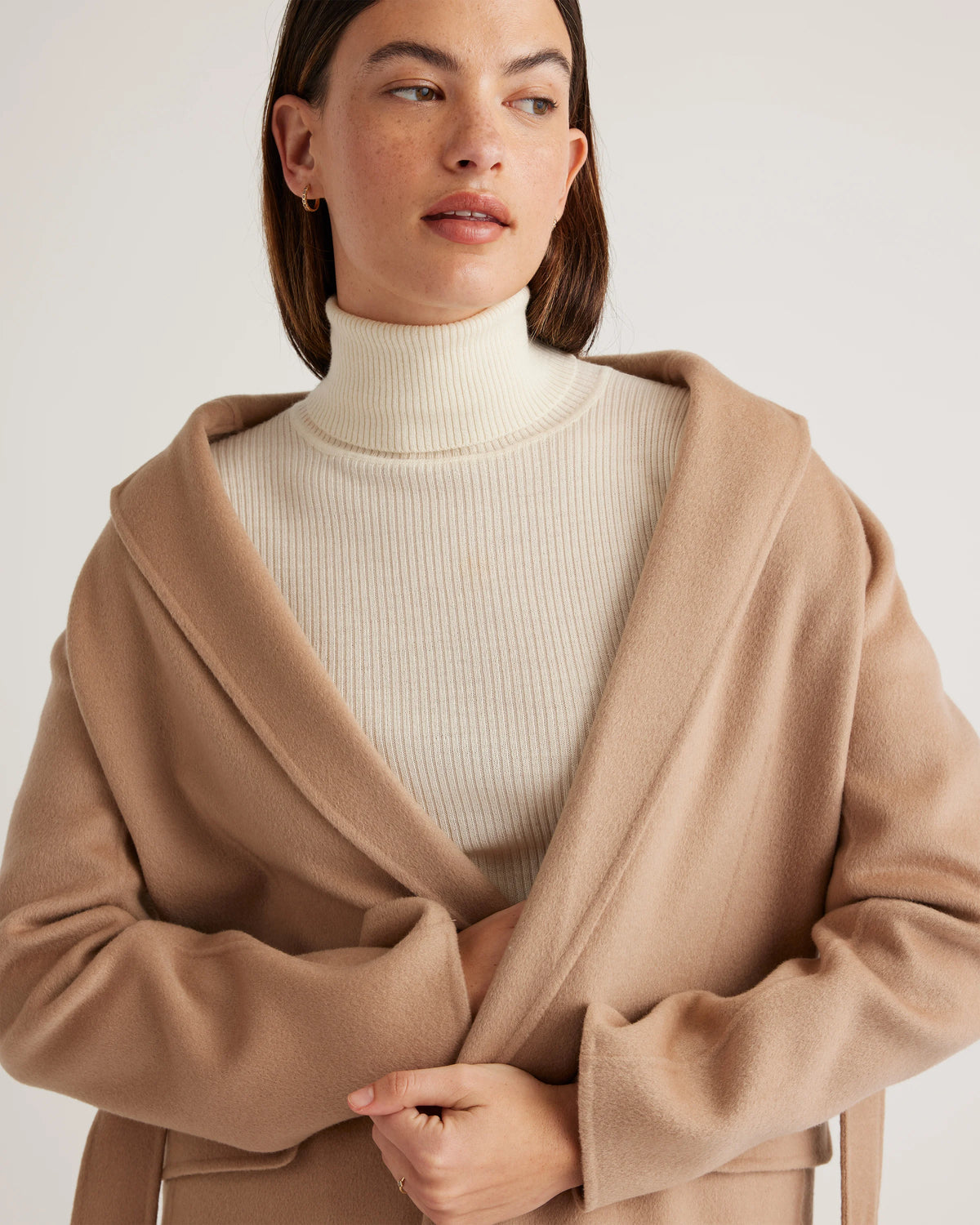 100% Mongolian Cashmere Double-Faced Wrap Coat - XS / Camel