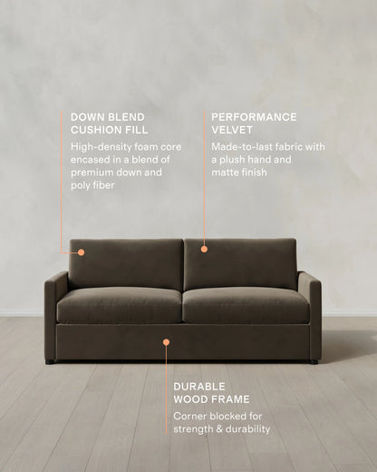Brennan Sofa in Performance Velvet - 7ft / Taupe