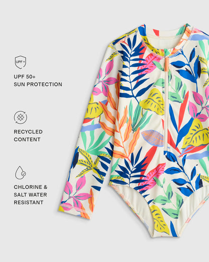 Long Sleeve Zip-Up Swimsuit - 6 / Happy Floral