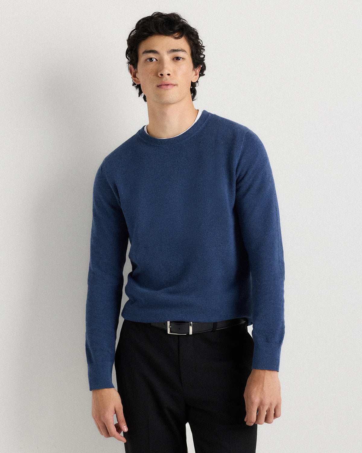 100% Organic Cotton Pique Crewneck Sweater - S / Moonstone Blue