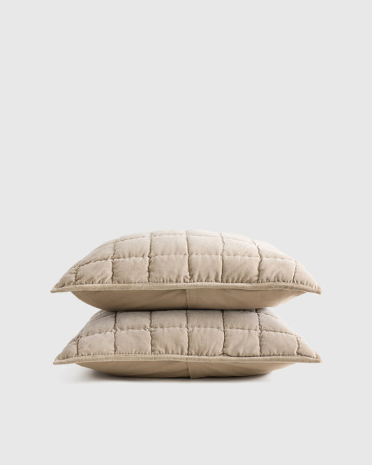Cotton Velvet Box Quilted Sham Set - Standard / Terracotta