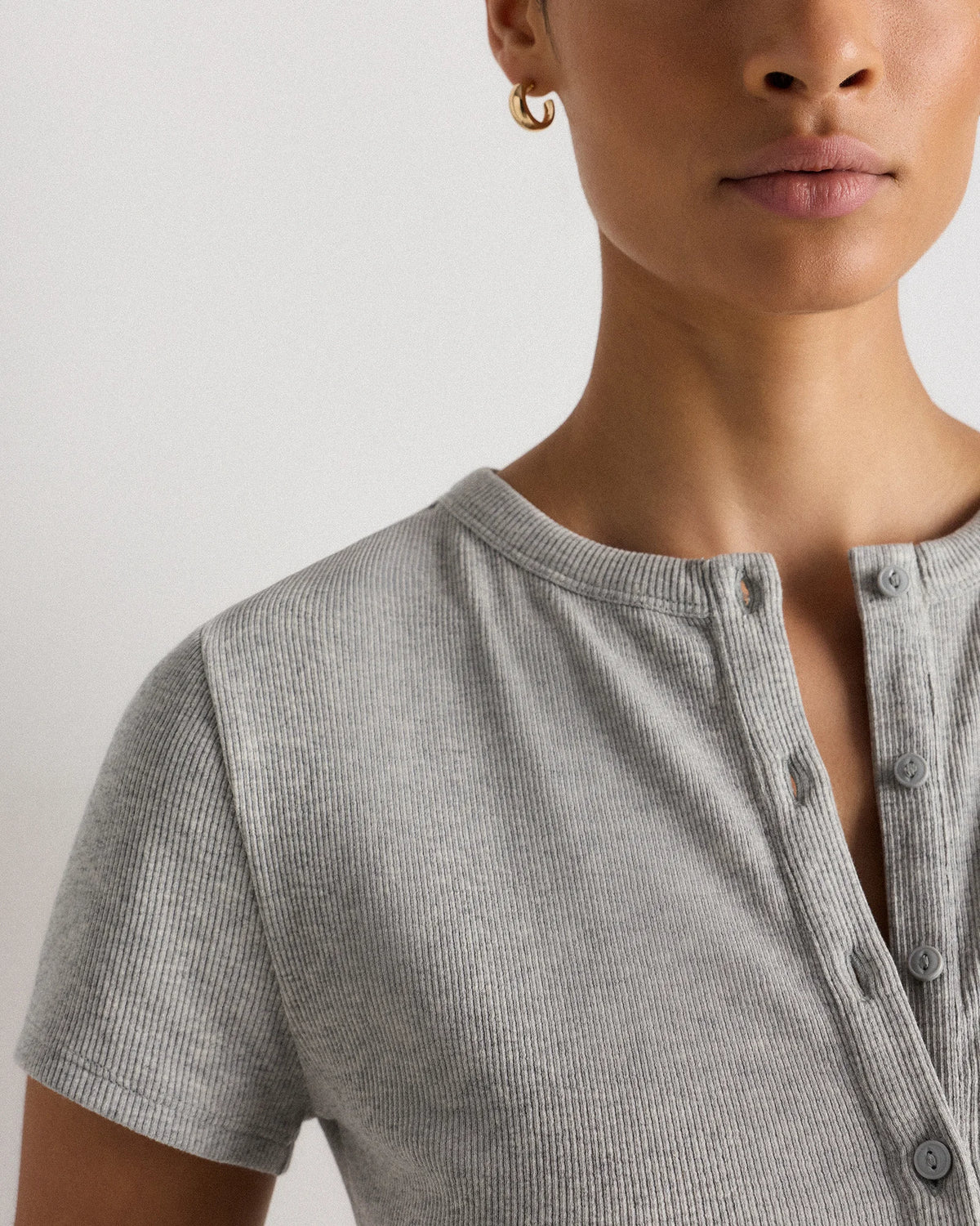 Organic Cotton Micro-Rib Button Tee - XS / Soft White