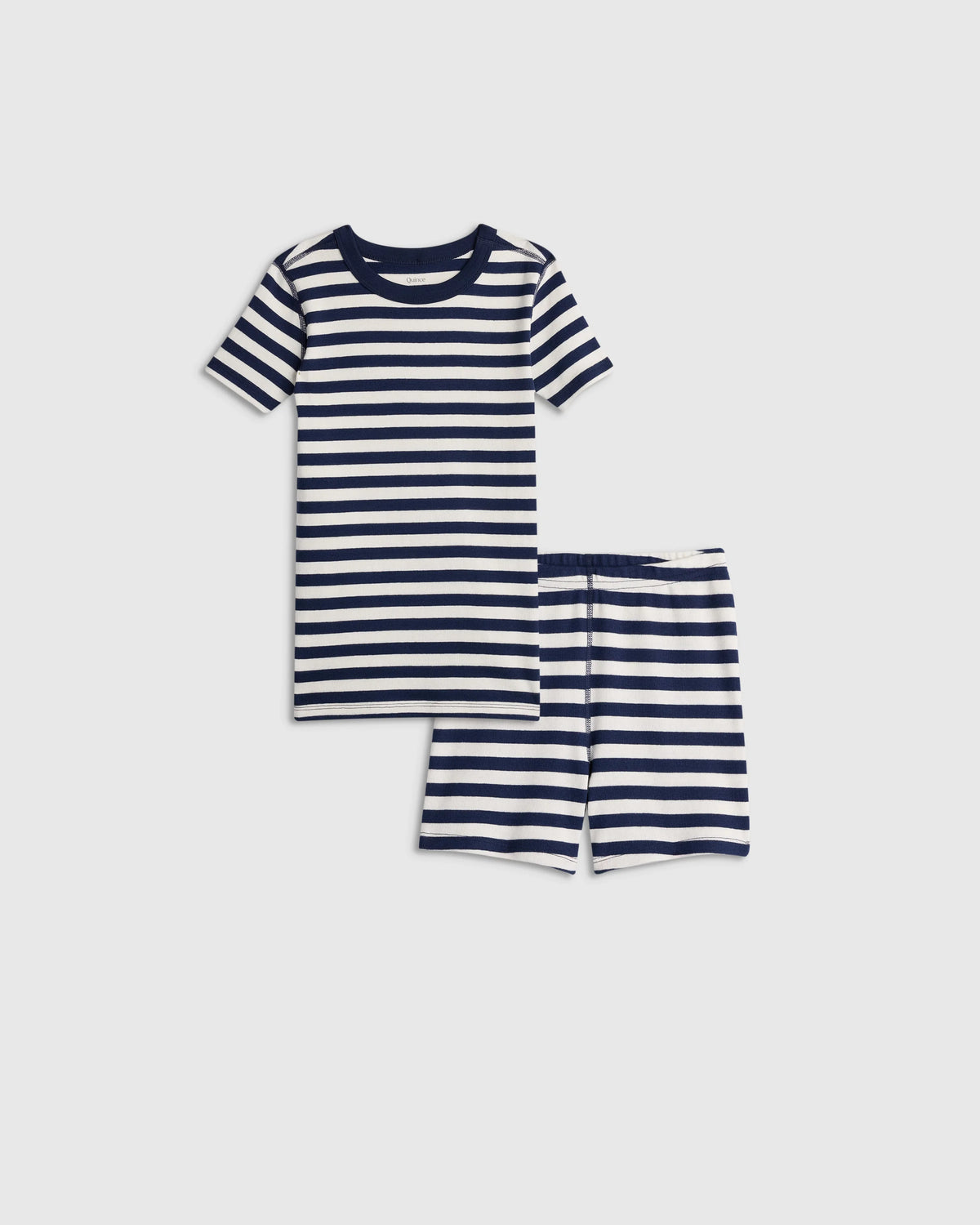 100% Organic Cotton Short Sleeve and Shorts Pajama Set - 6 / Navy Stripe