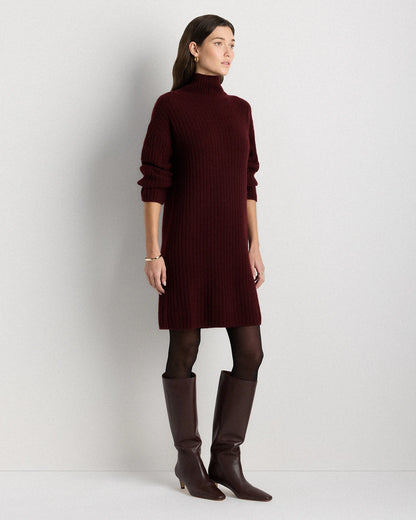 Mongolian Cashmere Ribbed Turtleneck Mini Dress - XS / Black