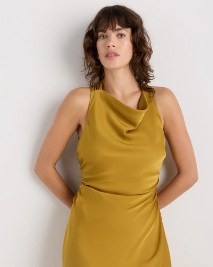 Washable Stretch Silk High Neck Midi Dress - XS / Vintage Navy Roses