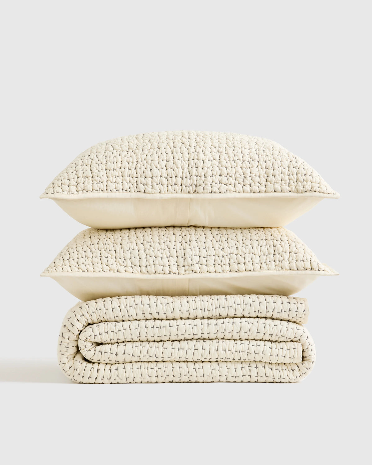 Organic Cotton Hand Stitched Quilt Set - Twin / Stone