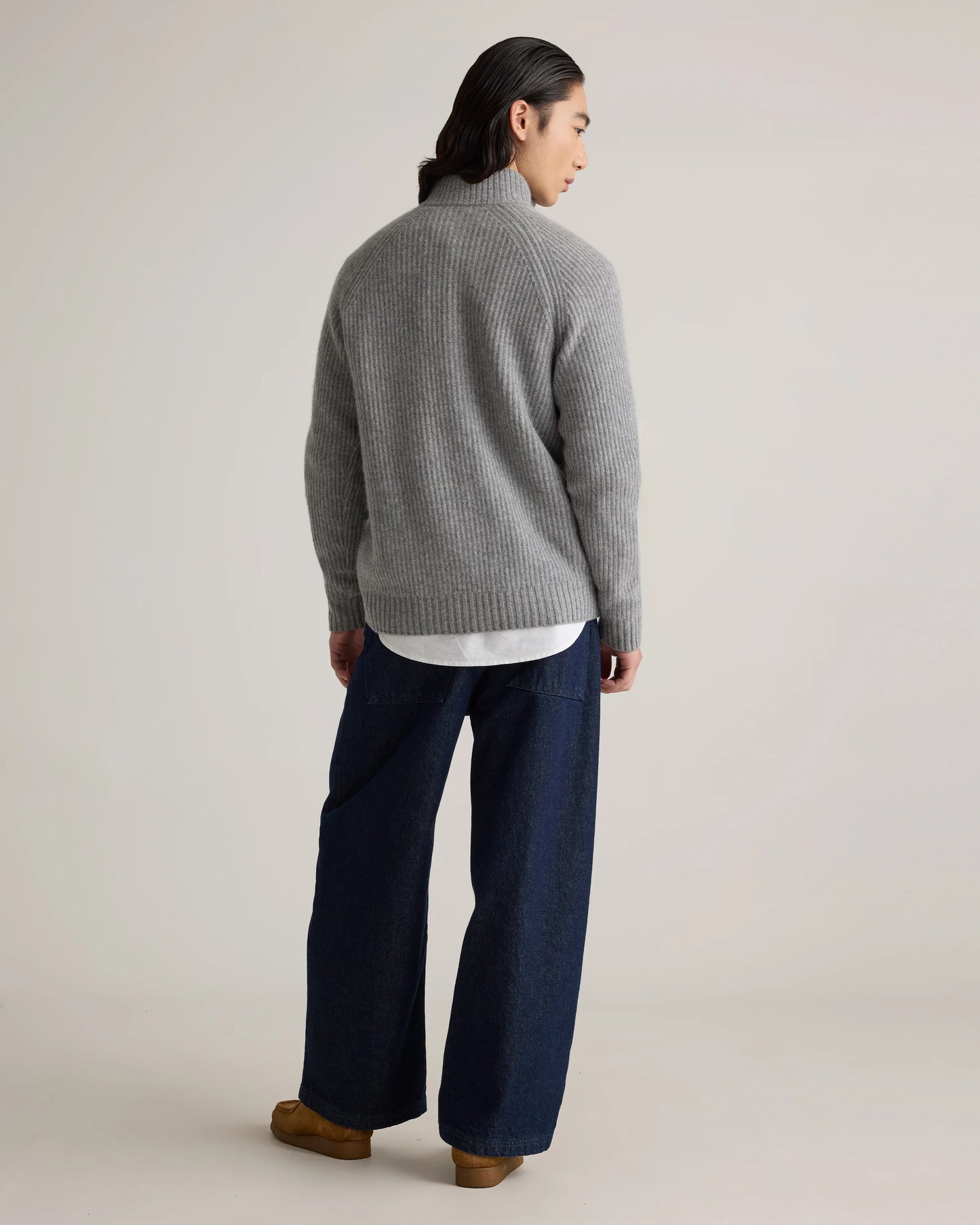 Mongolian Cashmere Fisherman Quarter Zip Sweater - S / Navy Marl