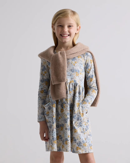 Organic Cotton Long Sleeve Fit and Flare Pocket Dress - 6 / Purple Poppy Garden