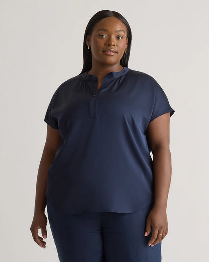 Washable Stretch Silk Dolman Sleeve Blouse - 1X / Black