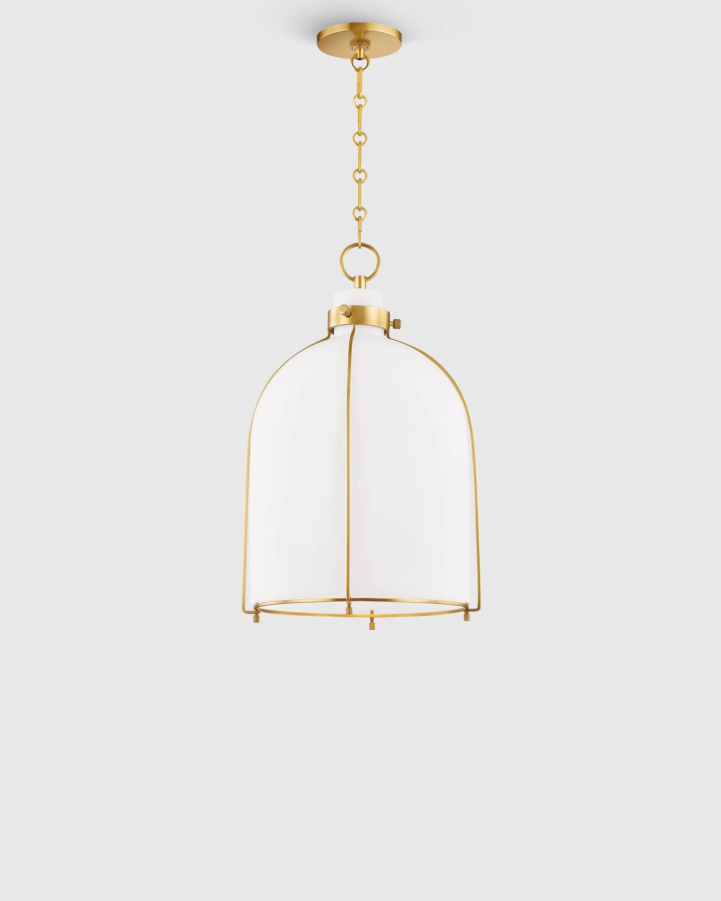 Iron and Opal Glass Bell Pendant Light - One Size / Brass