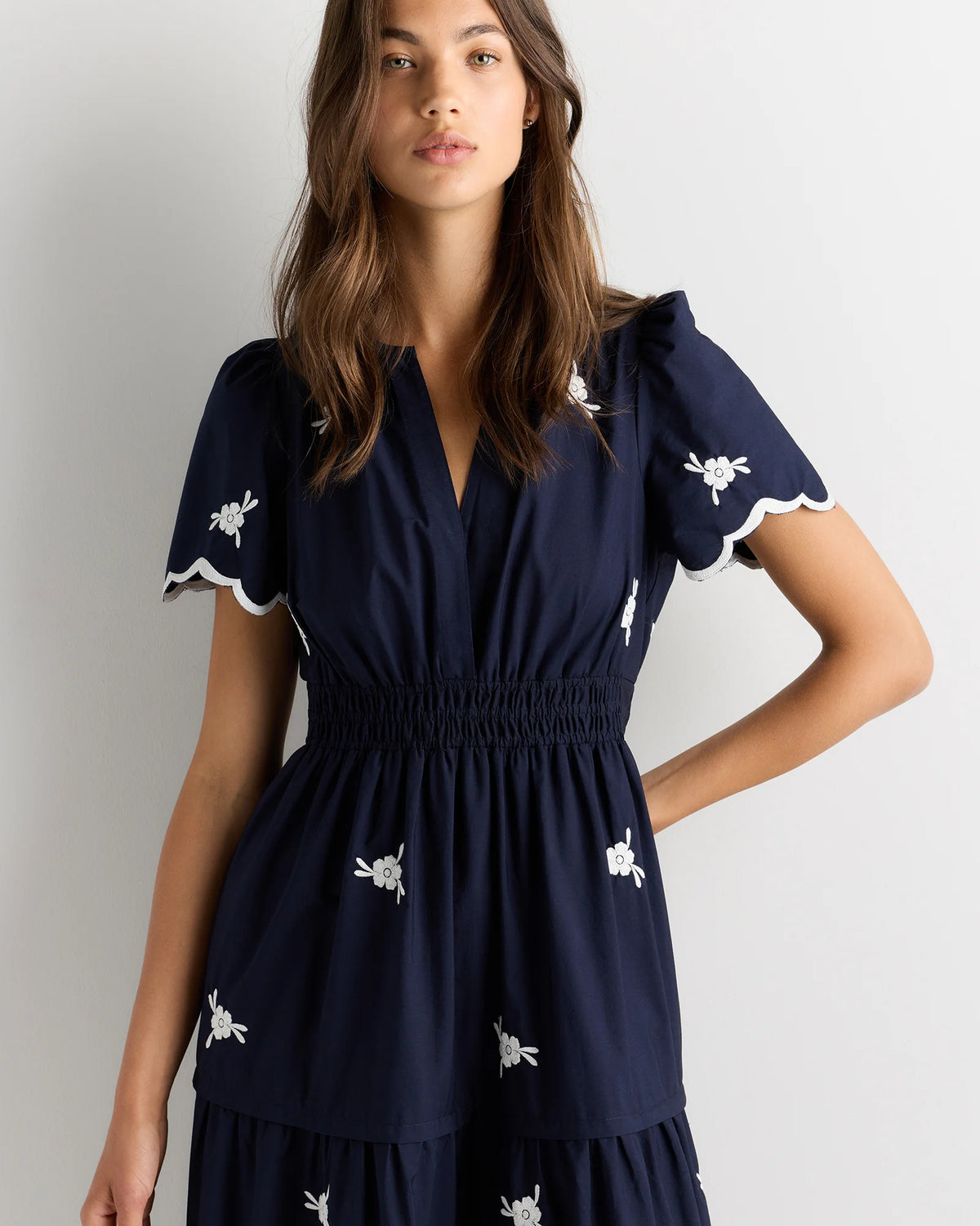 100% Organic Cotton Poplin Embroidered Tiered Maxi Dress - XS / Moonstone Blue