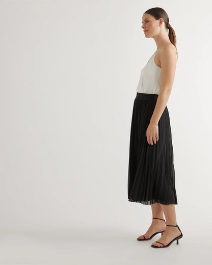 Chiffon Pleated Midi Skirt - XS / Black