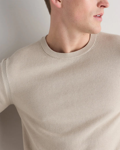Organic Cotton-Silk Pique Crewneck Sweater - S / Speckled Beige