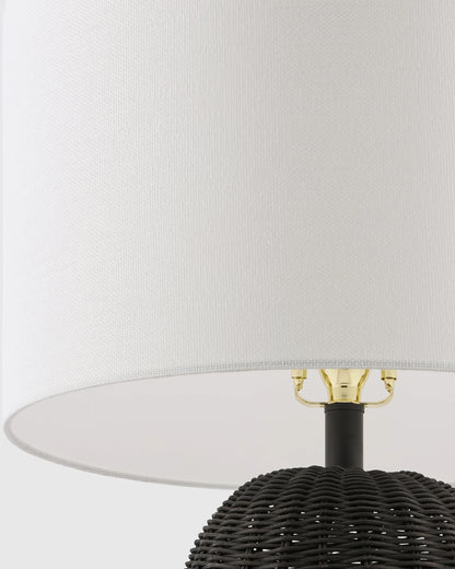 Natural Rattan Table Lamp with Linen Shade - One Size / Light Brown