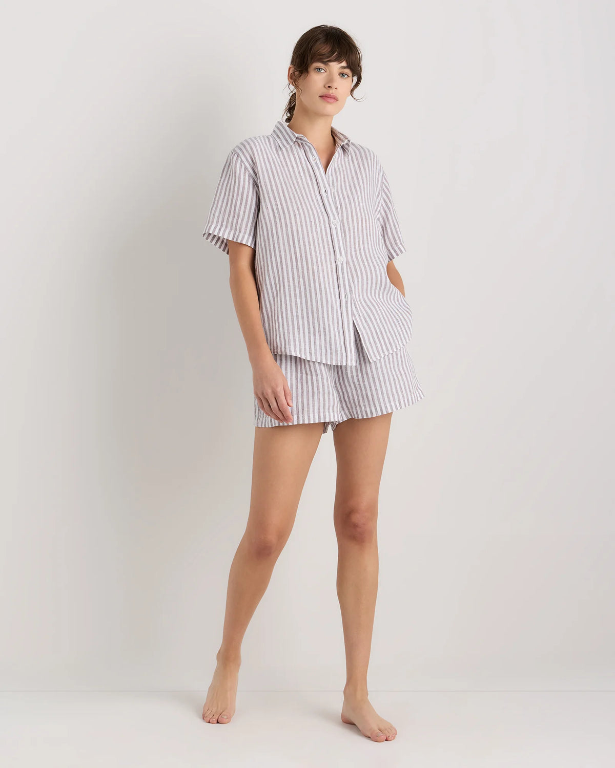 100% European Linen Shorts Pajama Set - XS / French Blue