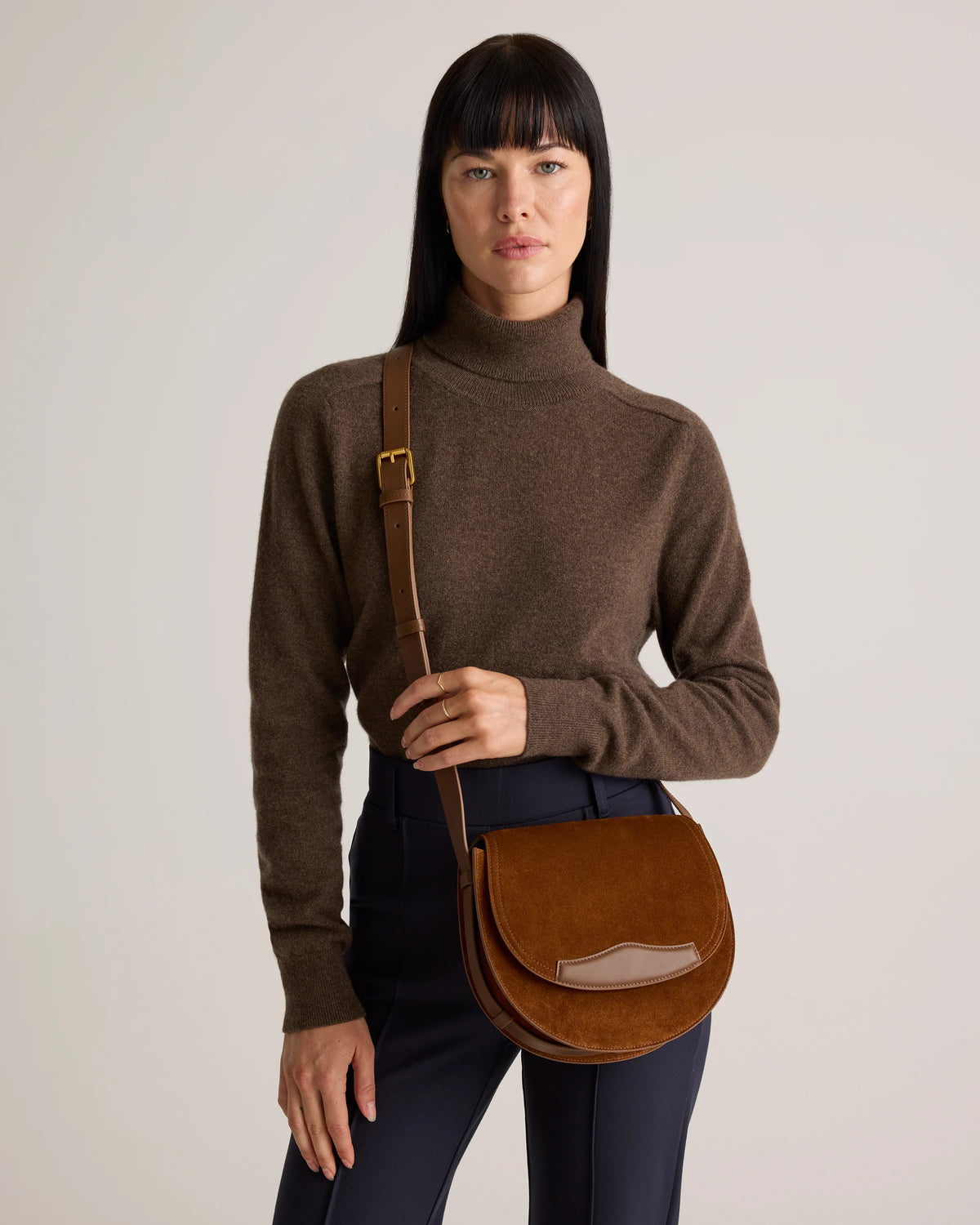 Italian Suede Saddle Bag - One Size / Pebble