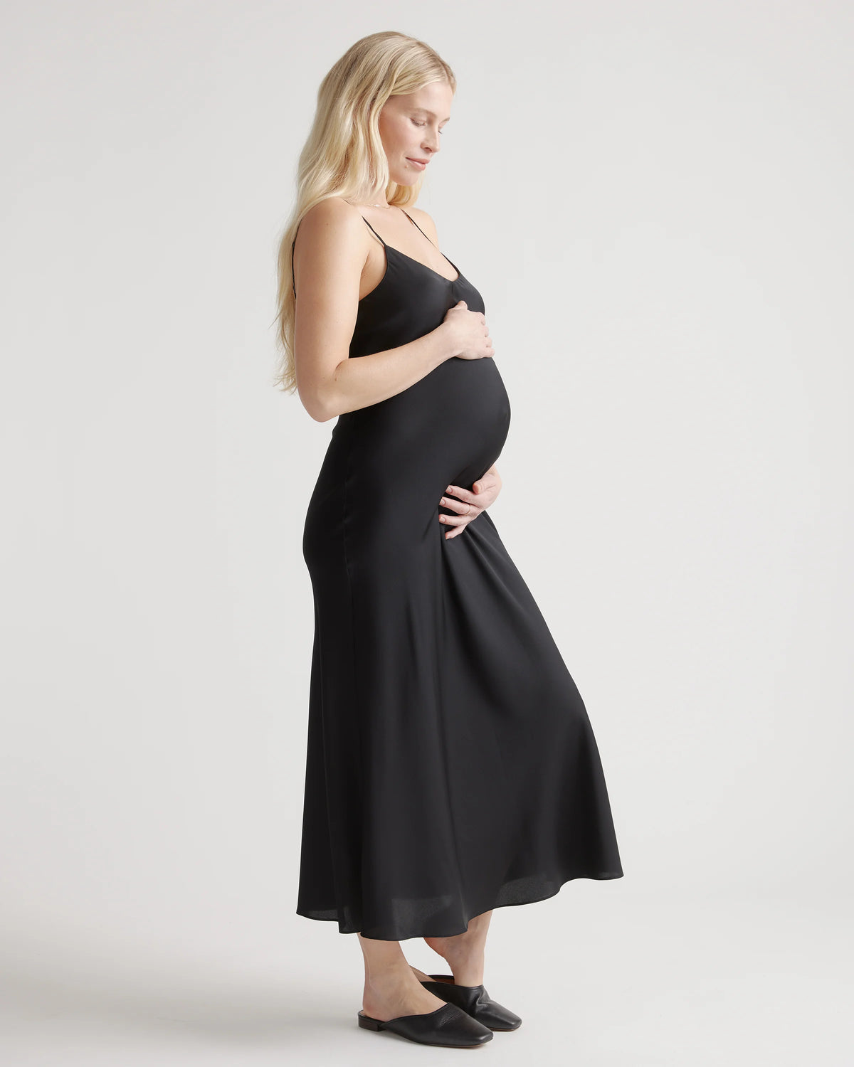 Washable Stretch Silk Maternity Slip Dress - XS / Moonstone Blue Heirloom Floral