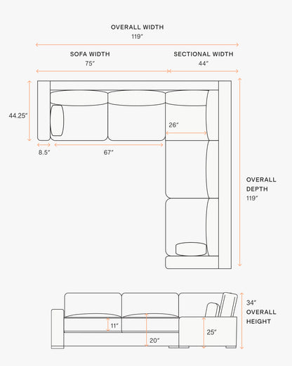 Ashford Deep Seat L Sectional in Performance Basketweave - 119x119 / Fog