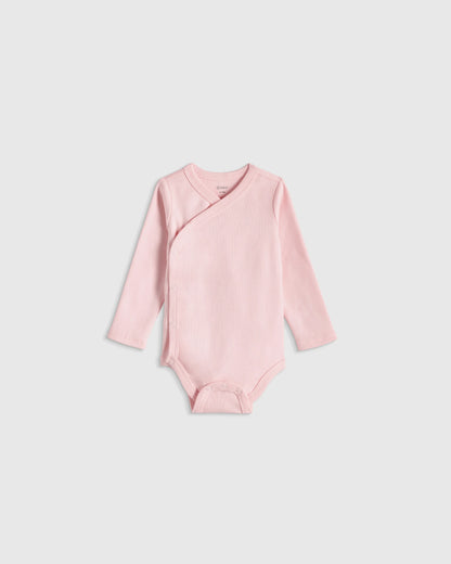 100% Organic Cotton Long Sleeve Kimono Bodysuit - 0-3M / Safari