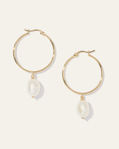 Large Organic Freshwater Cultured Pearl Hoops - One Size / Gold Vermeil