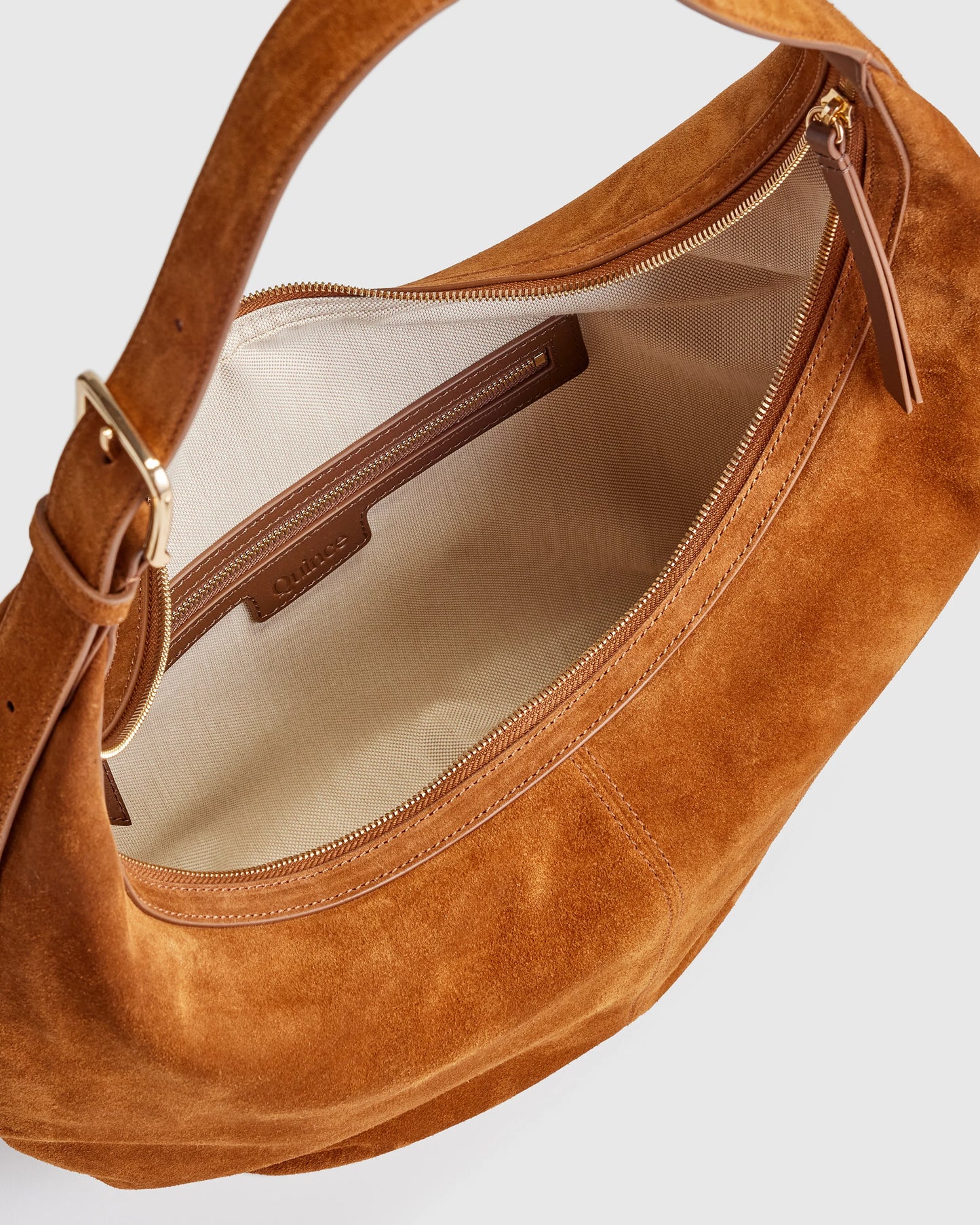 Italian Suede Crescent Shoulder Bag - One Size / Whiskey