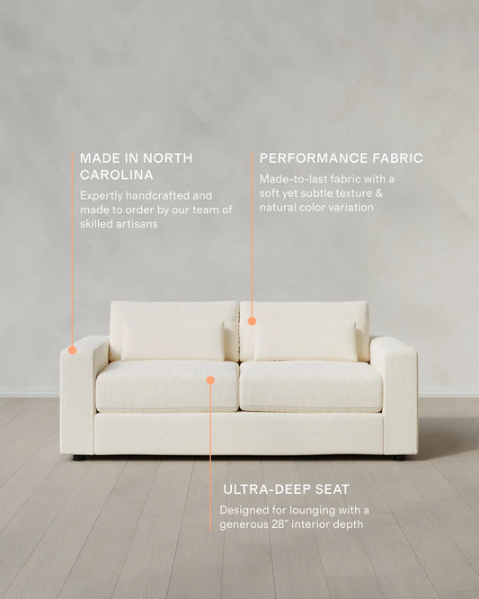Ashford Deep Seat Sofa in Performance Chenille Linen Blend - 7ft / Snow