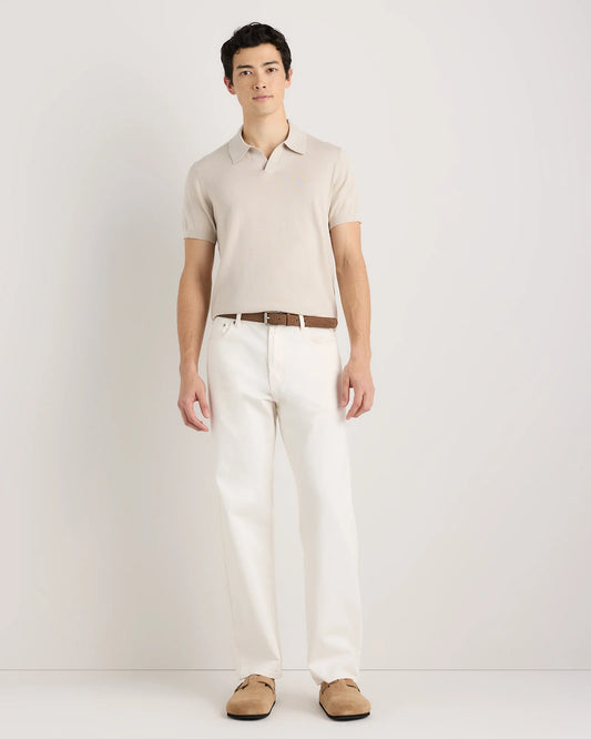 Cotton-Silk Johnny Collar Polo - S / Speckled Beige